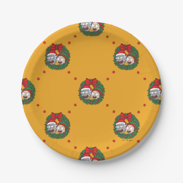Rick and Morty | Holiday Wreath Pattern Paper Plates (Front)