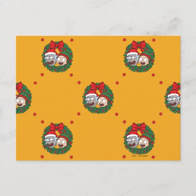 Rick and Morty | Holiday Wreath Pattern Postcard (Front)