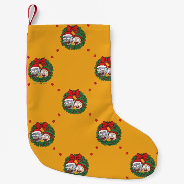 Rick and Morty | Holiday Wreath Pattern Small Christmas Stocking (Front)