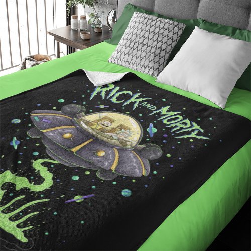 RICK AND MORTY  Illustrated Space Flight Graphic Fleece Blanket