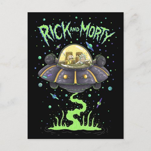 RICK AND MORTY  Illustrated Space Flight Graphic Invitation Postcard