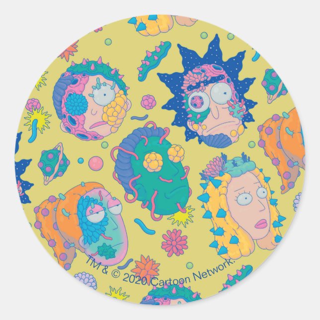 RICK AND MORTY™ | Infected Smith Family Pattern Classic Round Sticker (Front)