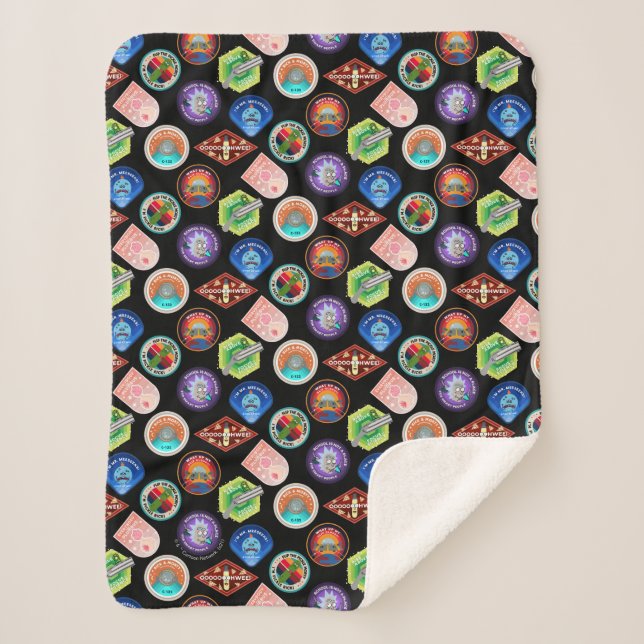 RICK AND MORTY™ | Outer Space Patches Pattern Sherpa Blanket (Front)