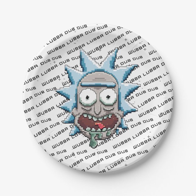RICK AND MORTY™ | Pixelverse Rick Drooling Head Paper Plates (Front)