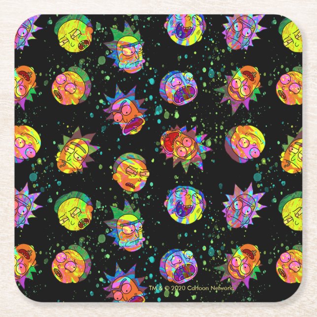 RICK AND MORTY™ | Psychedelic Swirl Pattern Square Paper Coaster (Front)