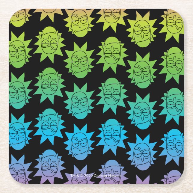 RICK AND MORTY™ | Rainbow Rick Head pattern Square Paper Coaster (Front)