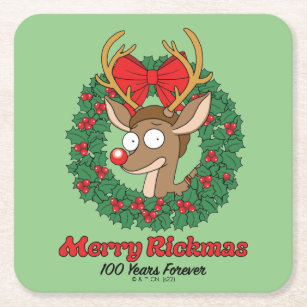 Rick and Morty   Reindeer Morty Merry Rickmas Square Paper Coaster