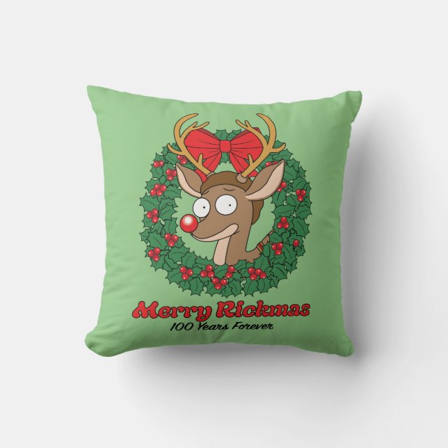 Rick and Morty | Reindeer Morty Merry Rickmas Throw Pillow (Front)