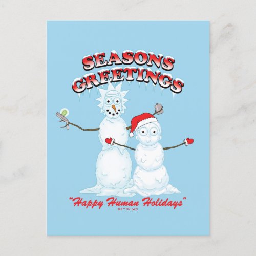 Rick and Morty  Snowmen Seasons Greetings Holiday Postcard