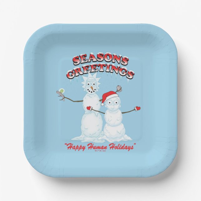 Rick and Morty | Snowmen Season's Greetings Paper Plates (Front)