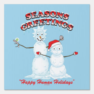 Rick and Morty Snowmen Season's Greetings Sign