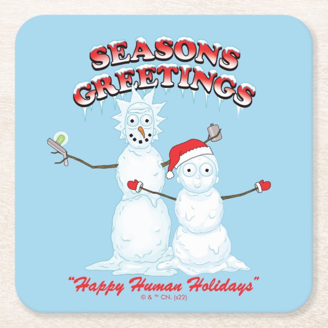 Rick and Morty | Snowmen Season's Greetings Square Paper Coaster (Front)