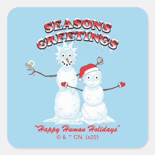 Rick and Morty | Snowmen Season's Greetings Square Sticker (Front)