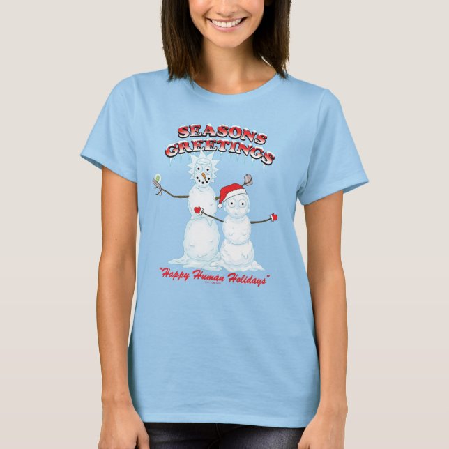 Rick and Morty | Snowmen Season's Greetings T-Shirt (Front)