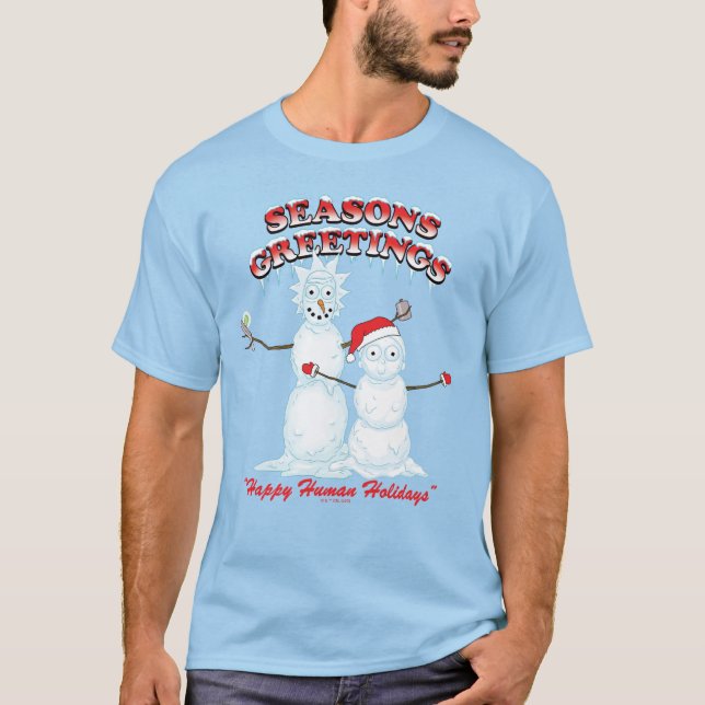 Rick and Morty | Snowmen Season's Greetings T-Shirt (Front)