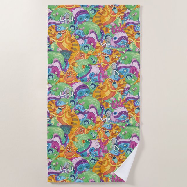 Rick Apocalypse Party Alien Pattern Beach Towel (Front)