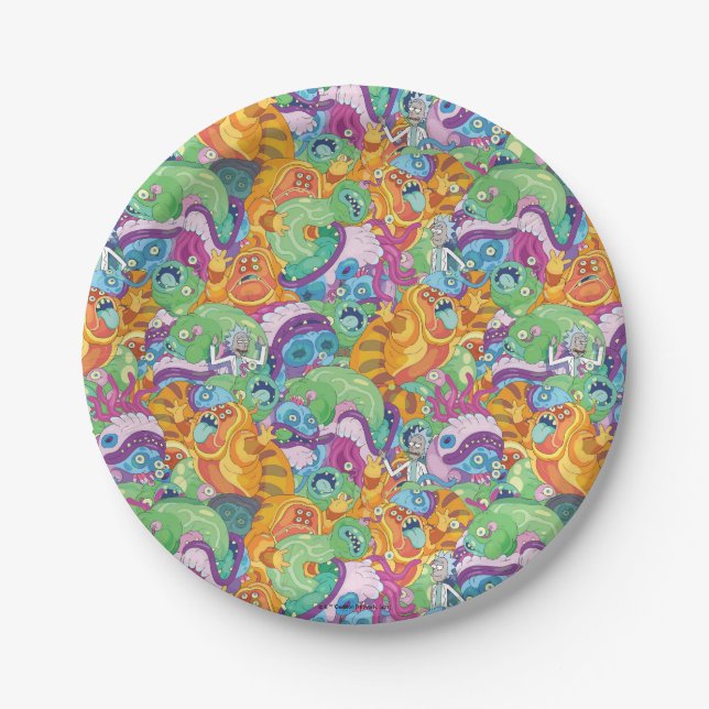 Rick Apocalypse Party Alien Pattern Paper Plates (Front)