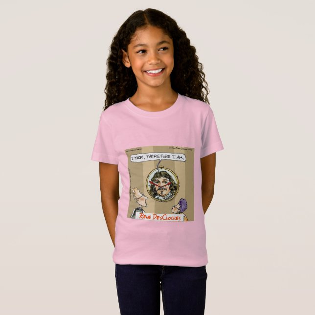 Rick London Cartoons Descartes Clock Comic T-Shirt (Front Full)