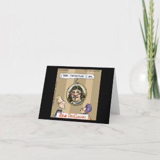 Rick London Cartoons Funny Descartes Clock Letterpress Thank You Card