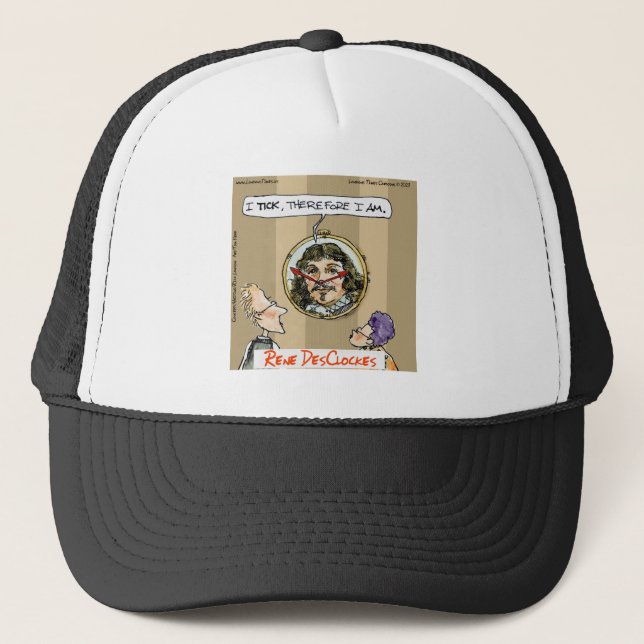 Rick London Cartoons Funny Descartes Clock Trucker Hat (Front)