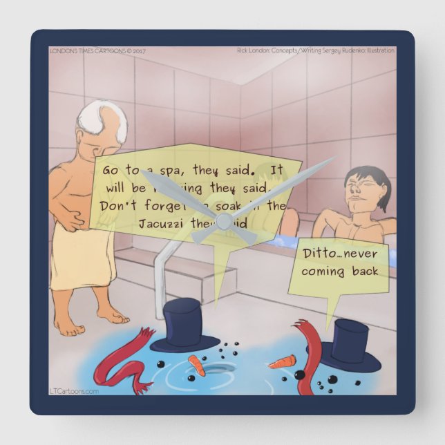 Rick London Comic Snowman Square Wall Clock (Front)