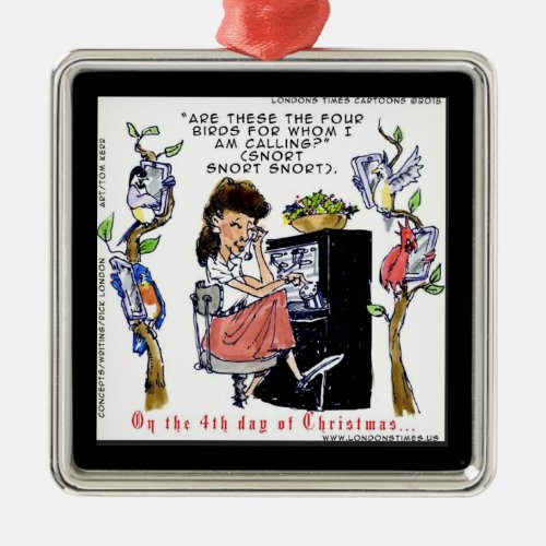 Rick London Ernestine Calling Birds Xmas Metal Ornament