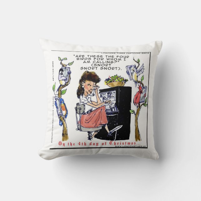 Rick London Ernestine Calling Birds Xmas Throw Pillow (Front)