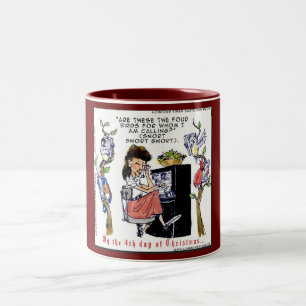 Rick London Ernestine Calling Birds Xmas Two-Tone Coffee Mug