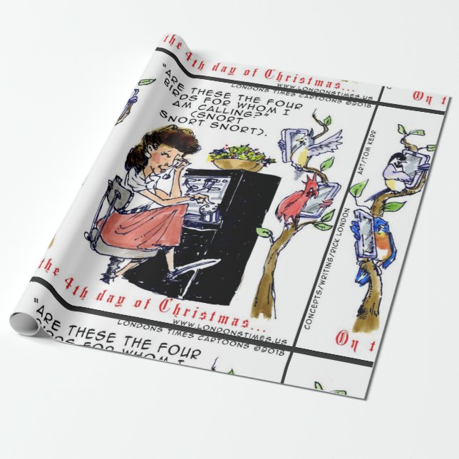 Rick London Ernestine Calling Birds Xmas Wrapping Paper (Unrolled)