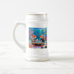 Rick London Fish Playing "Go Fish" Card Game Comic Beer Stein