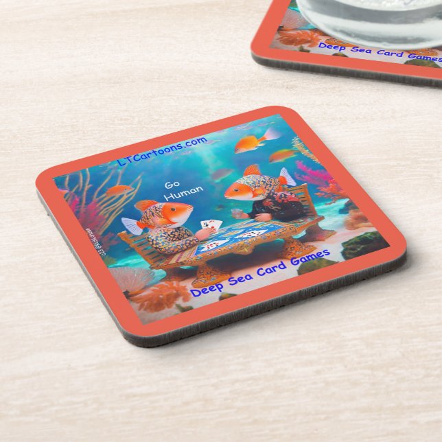 Rick London Fish Playing "Go Fish" Card Game Comic Beverage Coaster (Left Side)