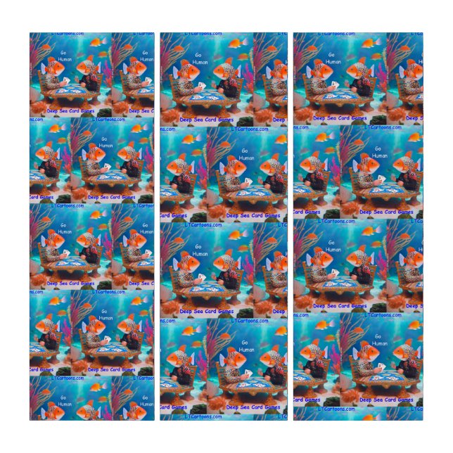 Rick London Fish Playing "Go Fish" Card Game Comic Triptych (Front)