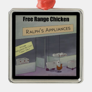 Rick London Funny Free-Range Chicken Metal Ornament