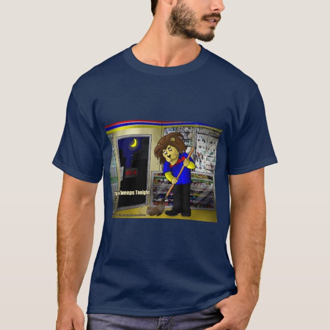 Rick London Funny "Lion Sweeps Tonight" Cartoon  T-Shirt (Front)