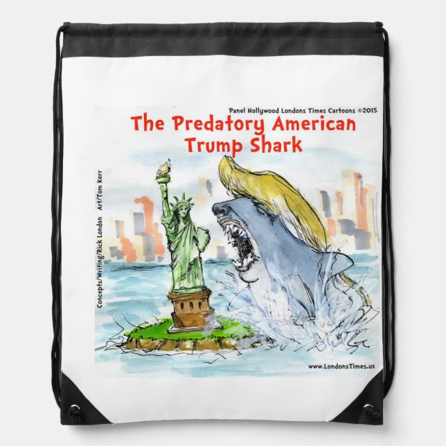 Rick London Funny Trump Shark Drawstring Backpack (Front)