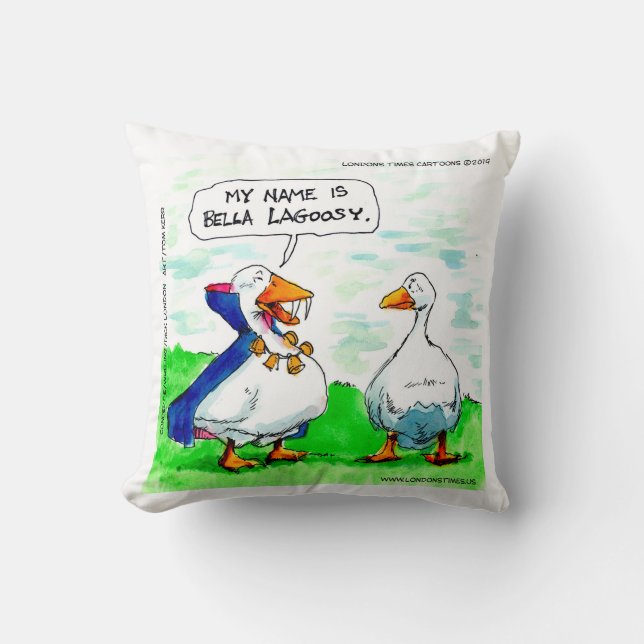Rick London Funny Vampire Goose Wearing Bells  Throw Pillow (Front)