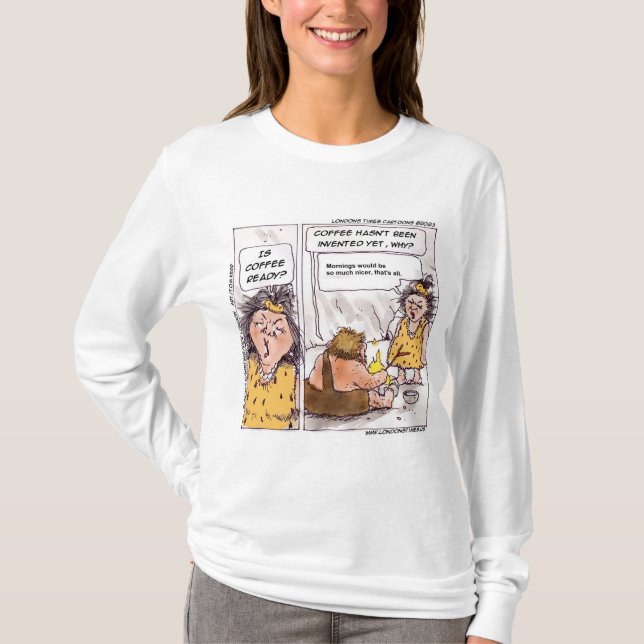 Rick London Prehistoric Coffee Funny Cartoon T-Shirt (Front)