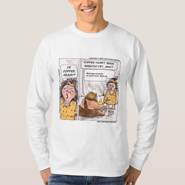 Rick London Prehistoric Coffee Funny Cartoon T-Shirt (Front)