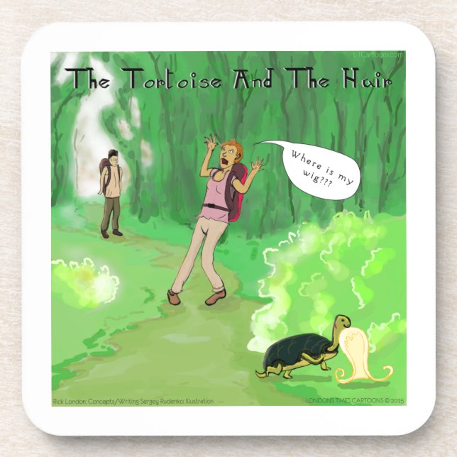 Rick London Turtle And The Wig Hair Funny Beverage Coaster (Front)