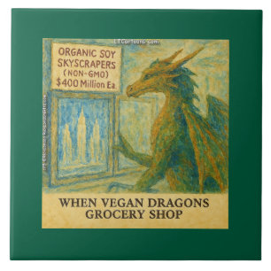 Rick London's Vegan Dragon Grocery Shopping Funny Ceramic Tile