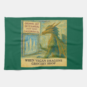 Rick London's Vegan Dragon Grocery Shopping Funny Kitchen Towel