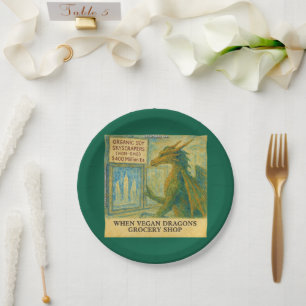 Rick London's Vegan Dragon Grocery Shopping Funny Paper Plates