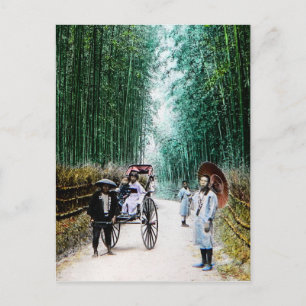 Rickshaw on the Road to Kyoto Japan Vintage Postcard