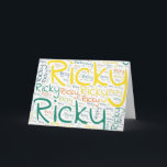 Ricky Card<br><div class="desc">Ricky. Show and wear this popular beautiful male first name designed as colorful wordcloud made of horizontal and vertical cursive hand lettering typography in different sizes and adorable fresh colors. Wear your positive american name or show the world whom you love or adore. Merch with this soft text artwork is...</div>