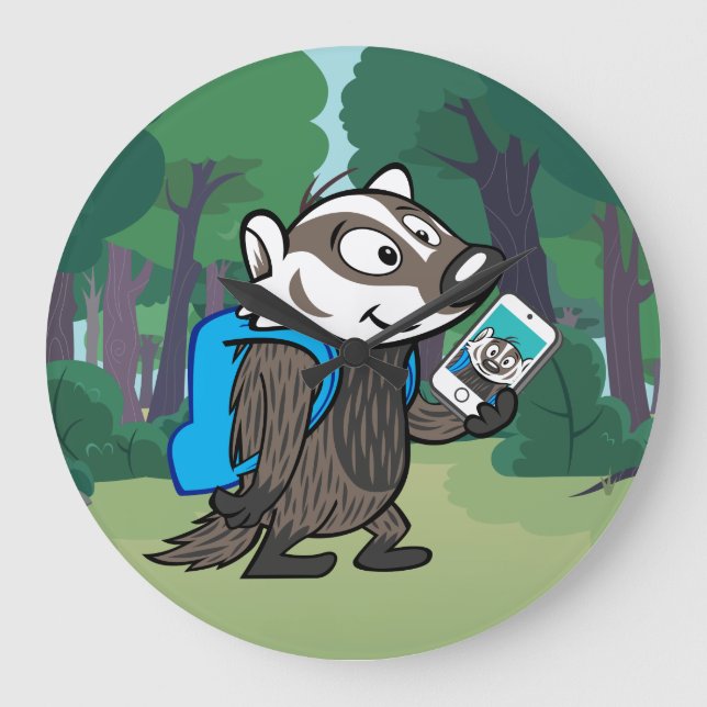 Ricky Raccoon | Boomer Badger Selfie Large Clock (Front)