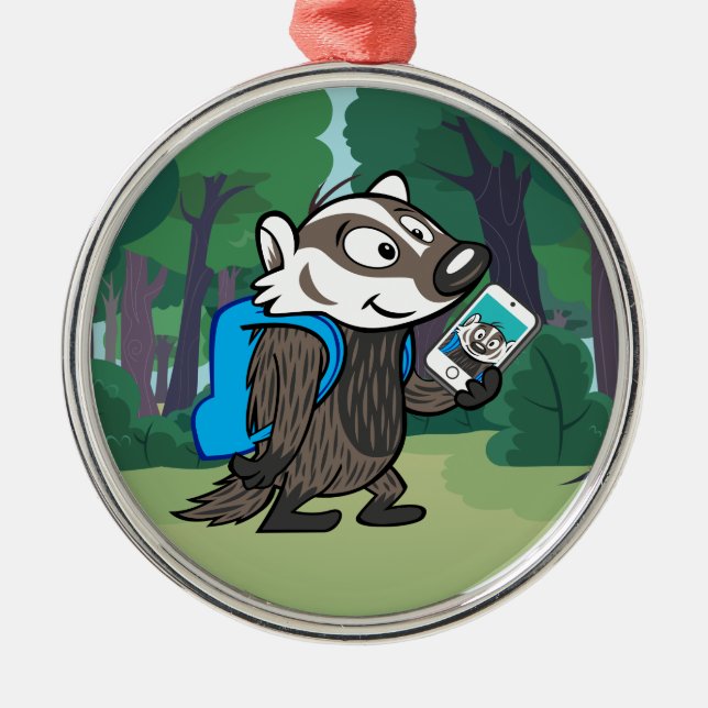 Ricky Raccoon | Boomer Badger Selfie Metal Ornament (Front)
