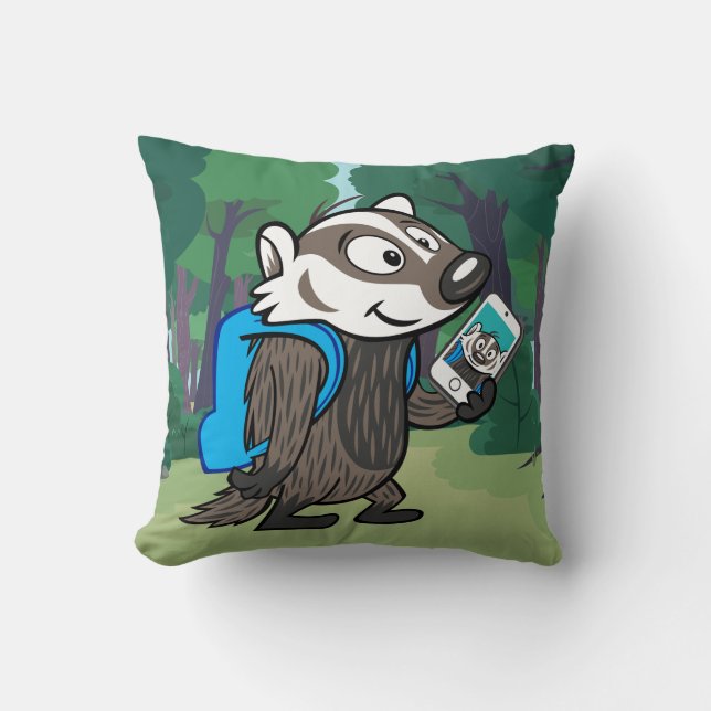 Ricky Raccoon | Boomer Badger Selfie Throw Pillow (Front)