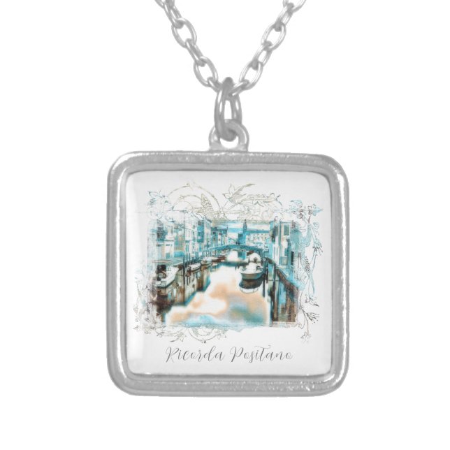*~* Ricorda Positano AR20 Italy Italian Language Silver Plated Necklace (Front)
