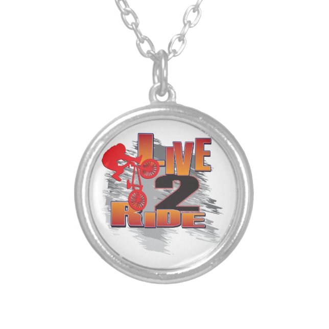Ride 2 Live BMX Biker Silver Plated Necklace (Front)