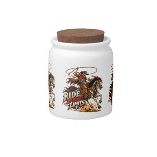 Ride Beyond Limits Skeleton Cowboy Western Design Candy Jar